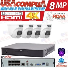 UNIVIEW IP67 8-Ch+4K NVR Network Uniview 4x4MP NDAA Audio IP Camera Security Kit