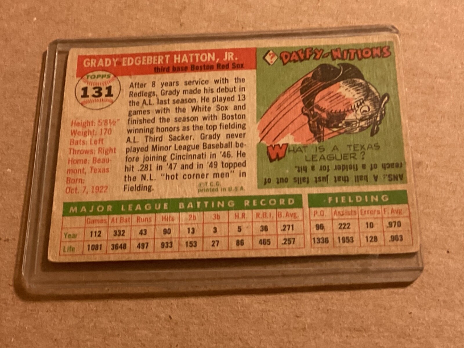 1955 Topps Baseball Card Set Break 131 Grady Hatton EX Lite Corner