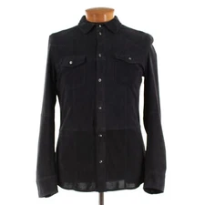 Gimo's NWD 100% Leather Snap Front Overshirt Size M US In Solid Blue