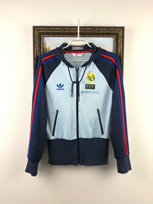 Vintage Adidas France Woman Jacket Soccer Track Top Rare Blue