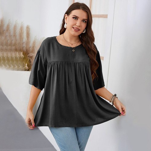 Übergröße Damen Halbarm Freizeit Locker Hemd Femme Elegant Damen Blusen - Bild 7 von 14