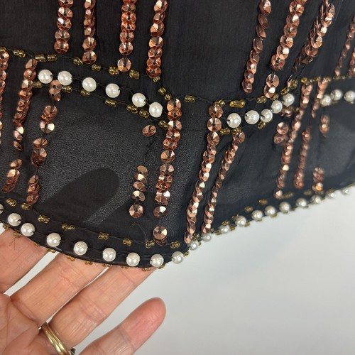Sequin Top Womens XL Vintage 90s Stenay Silk Beaded Blouse Pearls Formal Read - Picture 12 of 12