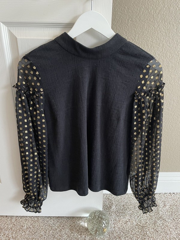 Anthropologie Black Long Sleeve Top w/ Gold Speckles on Sleeves - Size XS - NWT!