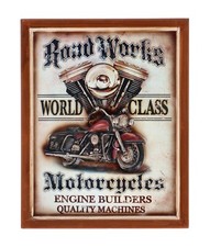 Tableau en Bois pour BAR Pub Motorcycles Rond Works Harley Daidson