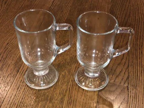 Two Vintage Princess House Heritage Glass Footed Irish Coffee Mugs