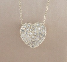 .925 Sterling Silver Puffy Heart Pendant Necklace w/ Cluster Cubic Zirconia 18"