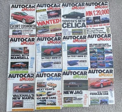 Autocar magazine x12 Job Lot 1989, Ford Cosworth Alfa 164 Lancia Thema Magazines