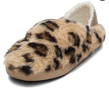 Women's TOMS Ezra Leopard Print Faux Fur Slippers Size 5 Beige Black