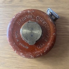 Vintage Rabone Chesterman 33 ft brass/leather tape measure - VGC