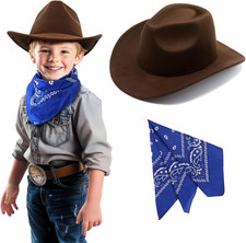 Kids Cowboy Hat and Bandana for Age 5-10, Cowgirl Costume Set for Boys and Girls