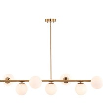 7 Lights Modern Sputnik Chandelier Globe White Glass Shade Brass Linear Mid Cen  