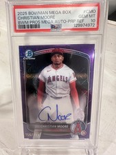 2025 Bowman Mega Box Christian Moore BWM Mega Auto-PRP REF PSA 10 GEM MT /199