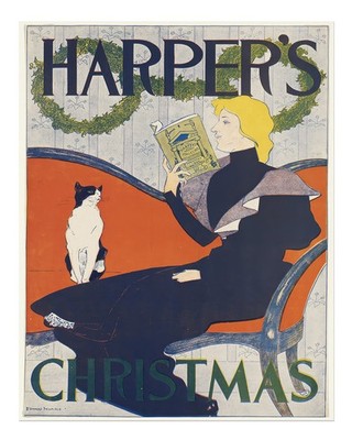 Vintage Harper's Weihnachtsplakat Wandkunst Feiertagsszene Poster Wand