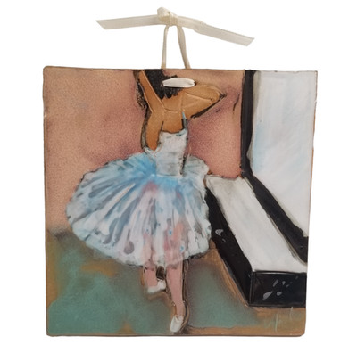 Pottery Tile Ballet Dancer Ballerina Leger Wall Hanging Signed Decorative Studio