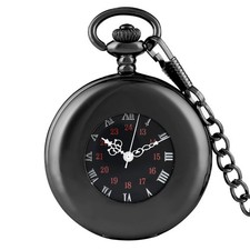 Retro Smooth Face Skeleton Unisex Mechanical Hand Wind Pocket Watch FOB Chain