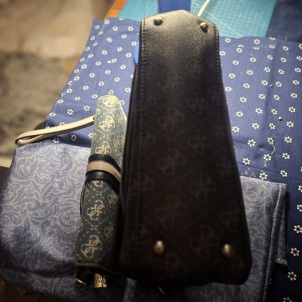 Guess Satchel Handbag With Long Strap And Guess Denim Large Around Zipper Wallet - image 4 of 4