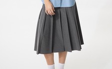 UNIQLO Wide Pleated Midi Skirt Skirt Length 67 71cm DARK GRAY WOMEN