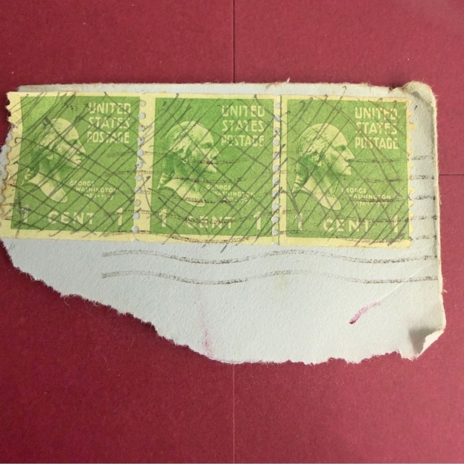 George Washington 1 One Cent Stamp 1789-1797 Green (3 Attached ) as shown-