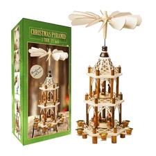 German Christmas Decoration Pyramid - 21 Inches - Wood Nativity Scene Set - U...