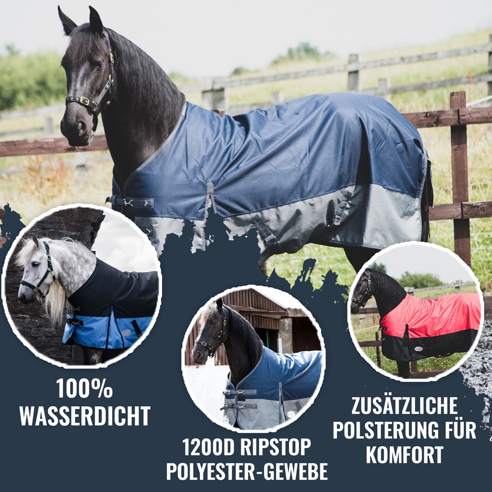 EQUITACK 1200 Denier Pferdedecke Winterdecken Weidedecke mit 100G Füllung Regular 125-165
