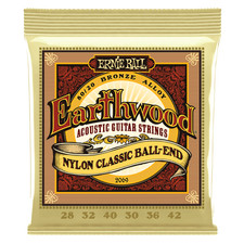 Ernie Ball 2069 Earthwood 80/20 Bronze Folk Nylon Guitar Strings; Ball End