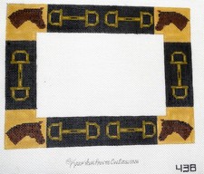 Hand Painted Needlepoint Canvas Picture Frame "Horses and Bits" Unique New