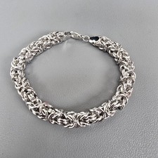Byzantine Style Chain-Link Bracelet Silver-Tone Stainless Steel W/ Lobster Clasp