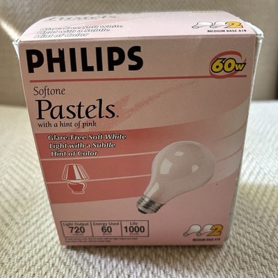 Pack of 2 Philips Softone Pastels Hint of Pink 60W Light Bulbs Discontinued