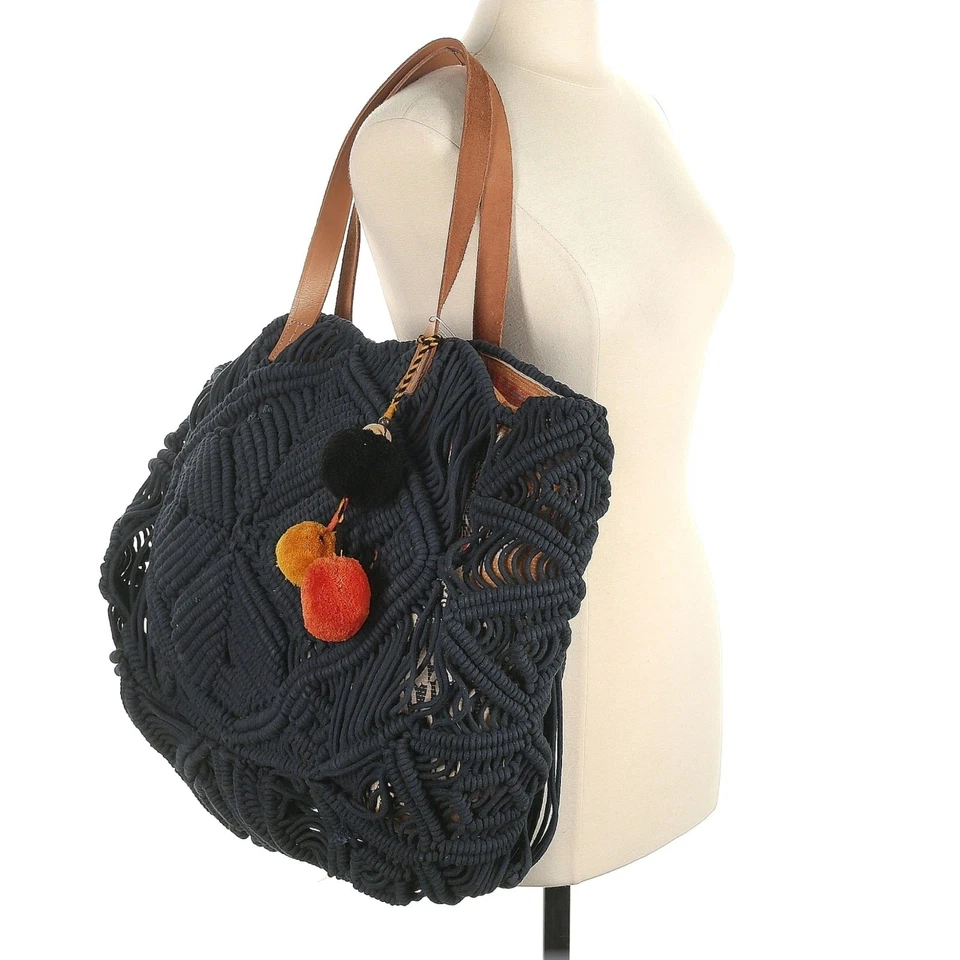 STAR MELA Marga macrame tote oversized cotton shoulder bag navy boho purse NEW - Image 3 of 4