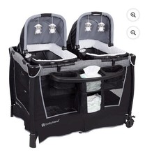 Baby Trend Double Bassinet Play Yard with Changing Station, Portable, Gray