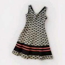 NINE WEST Dress Black White Red sz 2 Sleeveless FitnFlare Moderne Deco Print