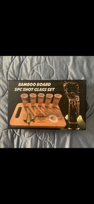Hard Rock Hotel & Casino 5-Pc. Shot Glass Set w/ Bamboo Cutting Board*NEW*   