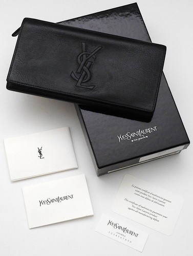 YVES SAINT LAURENT PARIS Rive Gauche Black Leather Wallet EUC Box & Paperwork