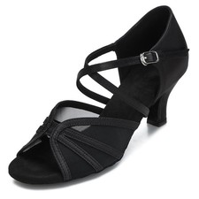 Women's Ballroom Dance Shoes Latin Salsa Dancing Shoes Cross Strap 2.5inch He...