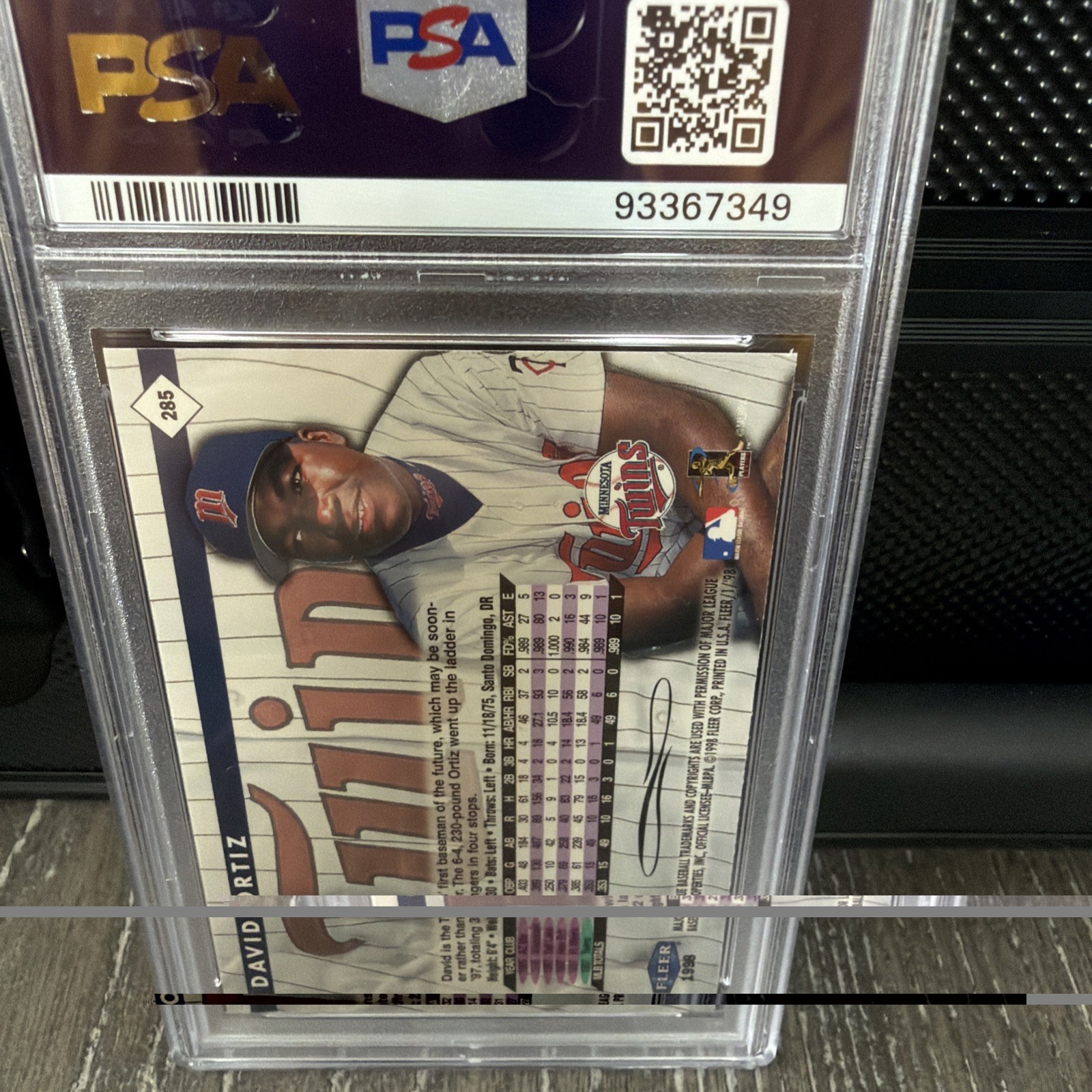 1998 Fleer Tradition David Ortiz Card #285 PSA 9 view 2