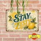 Squeeze The Day Lemons Kitchen Vintage Metal Tin Sign Fruit Art Plaque