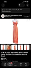 Y2K 2b Bebe Maxi Dress Boho Tie Dye Halter Braided Empire Waist Orange Small