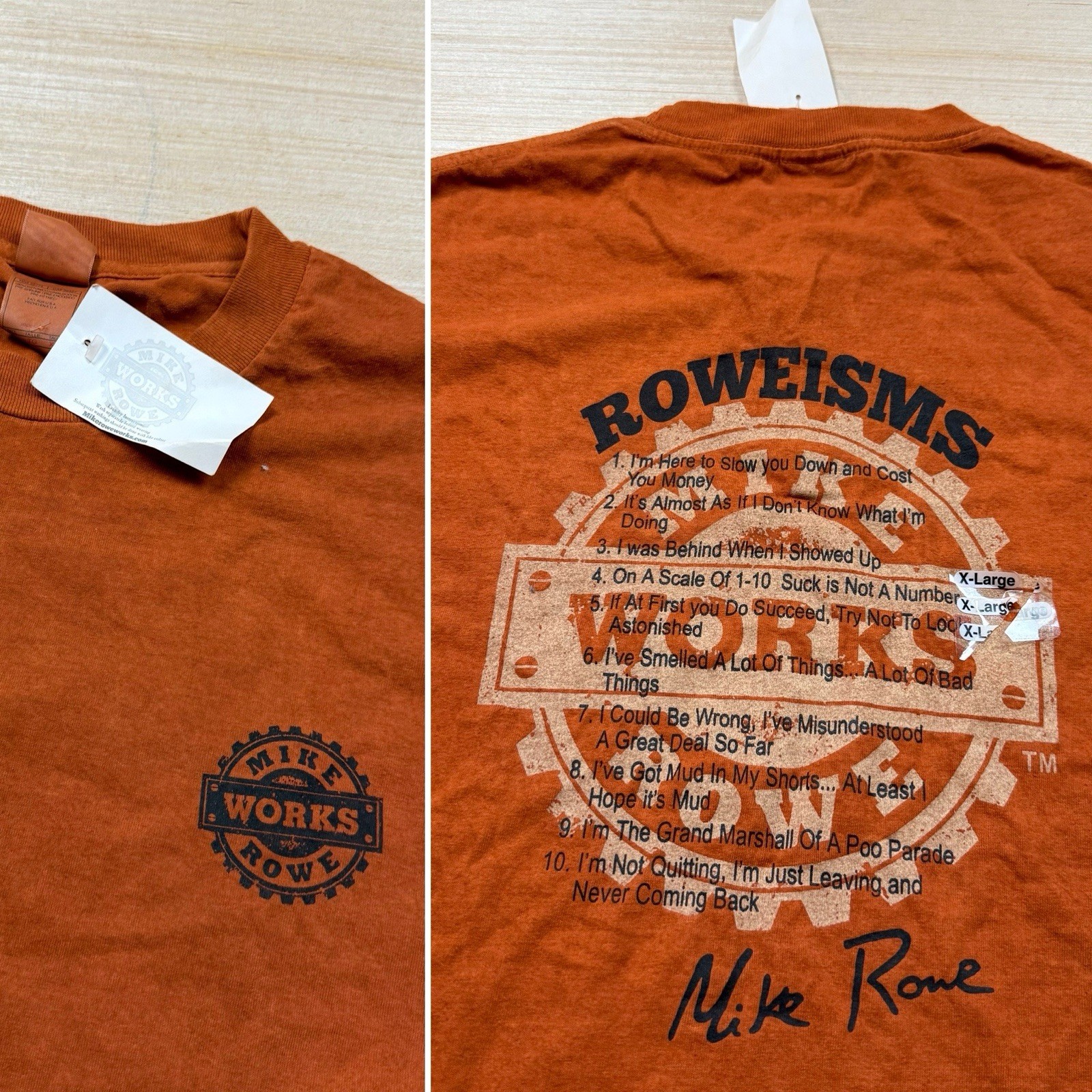 FILA Maglietta Mike Rowe Works Vintage Y2K Dirty Jobs XL Roweisms Divertente