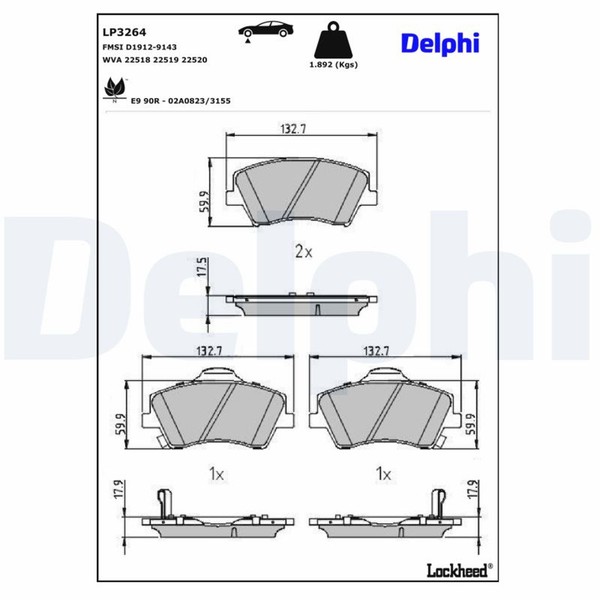 Delphi Bremsbelagsatz Scheibenbremse LP3264 FüR Elantra Ioniq ADA KIA AD Niro AE-image