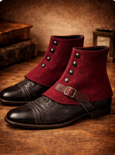 Antique Victorian Edwardian Shoe Spats Burgundy Button Gaiters Ankle Covers