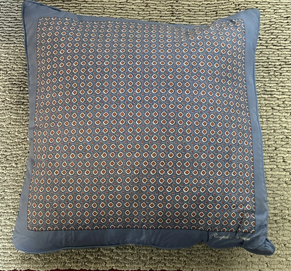 Travesseiro decorativo de seda azul francês Ralph Lauren Mason 20x20 $215 - Imagem 4 de 4