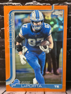 2025 Topps Chrome- Sam LaPorta #100 Orange Refractor Detroit Lions 4/25 Bookend