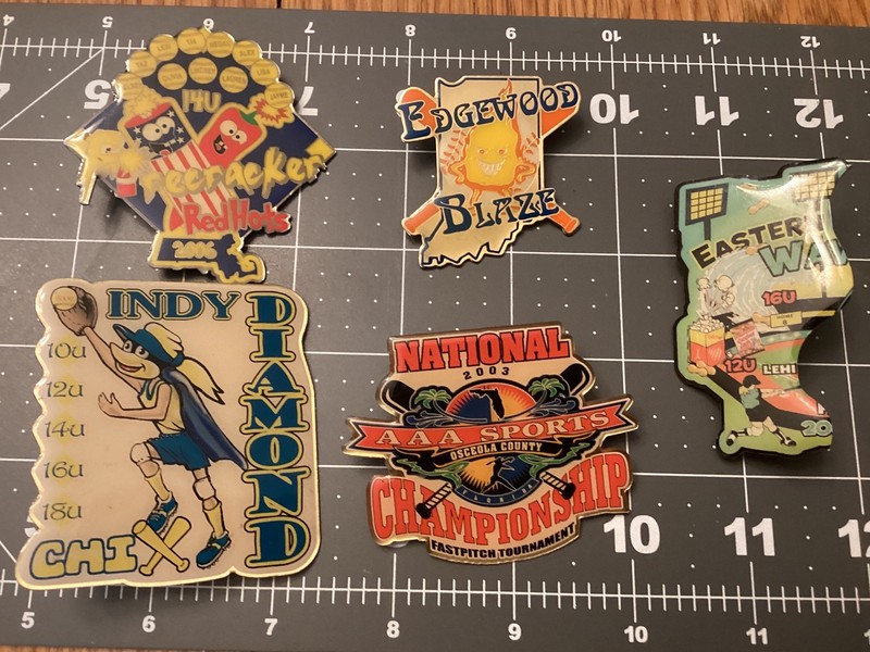 Lot Of 5 Fast Pitch Softball Hat Lapel Pins Misc States Tournaments
