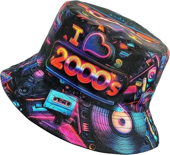 Adult I Heart 2000s Bucket Hat Retro Fancy Dress