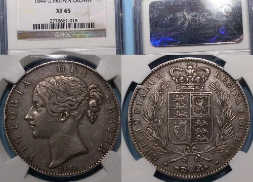 1844 GREAT BRITAIN CROWN NGC XF 45 NATIONAL AUCTION COMP $600 #AC2-9