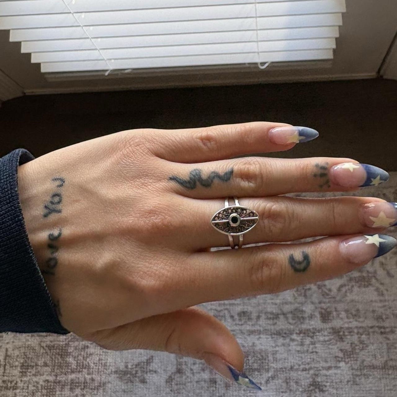 Silver Evil Eye Statement Ring with Black Center,… - image 3