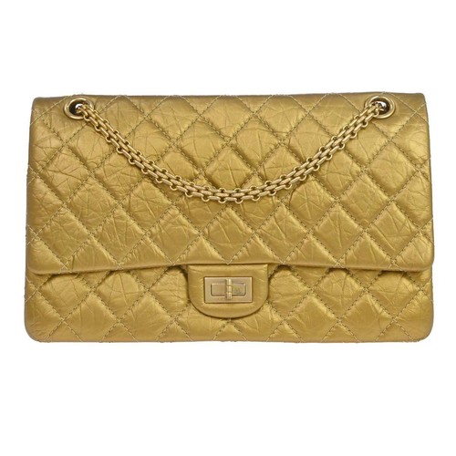 Chanel Gold Calfskin 2.55 Double Flap Shoulder Bag 187917