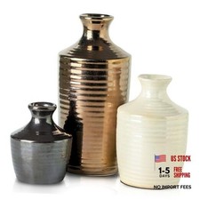 Set of 3 Ceramic Vases for Home Decor - Metallic Color Modern Handcrafted