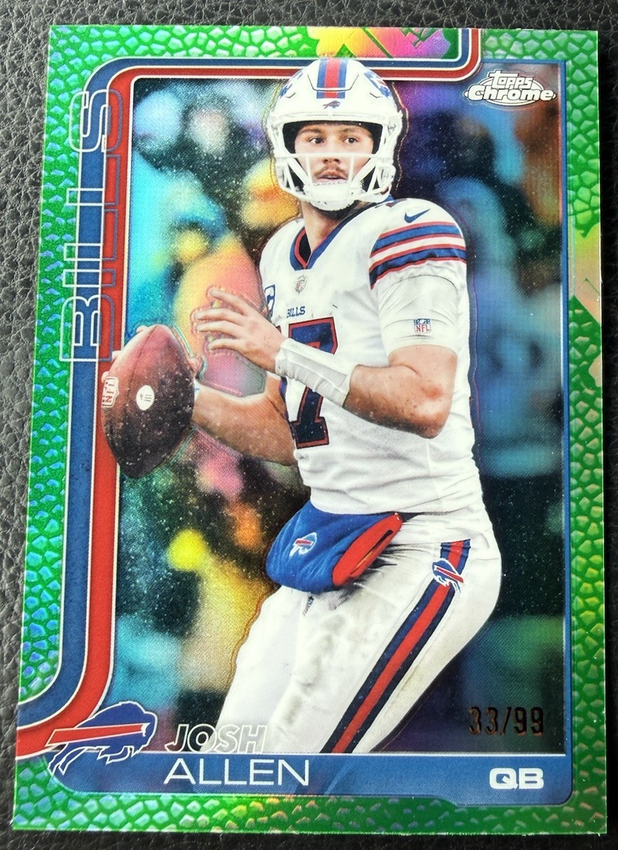 2025 Topps Chrome Josh Allen Buffalo Bills Green Refractor /99 #34