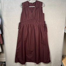 Uniqlo Womens Medium Sleeveless Burgundy Midi Dress Adjustable Drawstring Waist